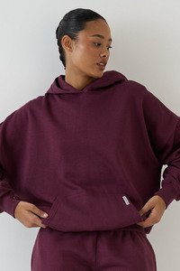 Sudadera con capucha morada extragrande para mujer, informal, holgada, de forro polar, con bolsillo canguro, manga larga, estilo urbano - Product Image 3
