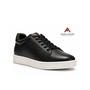 Zapatillas de cuero genuino negro con puntera sólida, cordones, tacón oculto, suela de goma transpirable, que aumentan la altura, para todos. - Product Image 4