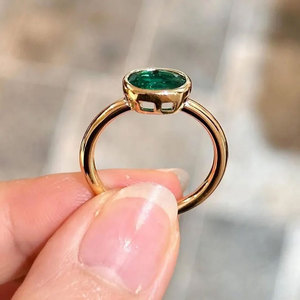 Handmade Brass Emerald Green <b>Ring</b> Oval Faceted Gemstone Minimalist Boho <b>Stacking</b> Jewelry for Women - Product Image 1