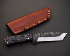 Couteau de chasse industriel UA Supplies, forgé à la main, en acier au carbone, à pointe fixe, lame droite, manche en bois, étui en cuir - Product Image 4