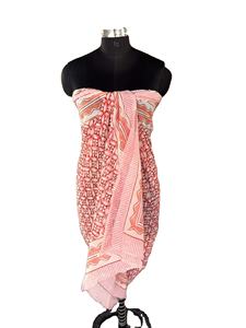 Couleur rouge imprimé géométrique fait à la main bloc imprimé pas cher prix taux fait à la main bloc imprimé pas cher prix taux sarongs paréos - Product Image 4
