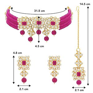 Ensemble collier et boucles d'oreilles en alliage plaqué or avec zircon rose et perles d'imitation pour femmes, bijoux de mariage - Product Image 5