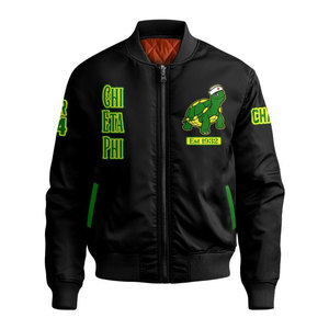 Blouson Bomber Noir et Jaune pour Homme Chi Eta Phi, Broderie « 32 Service For Humanity », Fermeture Éclair sur le Devant, Vêtement d'Extérieur Décontracté - Product Image 5