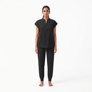 Ensemble de blouses médicales noires pour femmes, en coton et polyester tissé, pantalon et haut sans manches, tenue de travail médicale - Product Image 5
