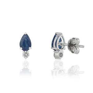 Boucles d'oreilles clous délicates en or blanc 14 carats pur, saphir bleu et diamant, personnalisées et légères, cadeau de remise de diplôme, bijoux - Product Image 5