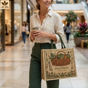 Sac de courses en jute naturel laminé, sac de courses pour la vente au détail, 40x34x16 cm, logo personnalisé, vente en gros, OEM, marque privée, modèle MY-JT-11 - Product Image 5