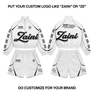 120 GSM Lightweight Polyester Windbreaker <b>Short</b> Set <b>White</b> Contrast Panel Custom Logo Heat Transfer OEM - Product Image 1