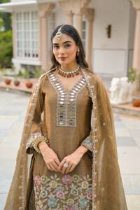 Conjunto de Salwar Kameez de Seda Roja Bordada, Corte Holgado y Largo hasta el Suelo, para Mujer, con Túnica Palazzo, Borde de Encaje y Dupatta, Vestido para Bodas y Fiestas - Product Image 2