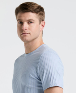Custom Men's <b>Layering</b> <b>Tops</b> Button-Down Knit <b>Top</b> Light Blue Ribbed 100% Cotton Fleece Loose Short Sleeve Eco-Friendly Streetwear - Product Image 4