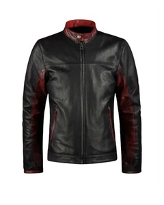 Men’s <b>Retro</b> Maroon And Black <b>Leather</b> <b>Jacket</b> - Product Image 1