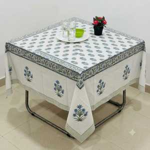 Mantel de Algodón con Estampado Floral Azul, Hecho a Mano, Rectangular, Decoración para el Hogar, India TC-877 - Product Image 3