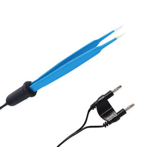 Pinzas Eléctricas de Acero Inoxidable de Grado Quirúrgico, Recubrimiento Azul, Tipo Bayoneta Bipolar, con Bobinas Coagulantes y Cable Eléctrico - Product Image 1