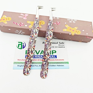 Pince à épiler professionnelle en acier inoxydable à pointe fine pour extensions de cils, Mega Lashes, thème dollar personnalisé, revêtement papier, 90 degrés - Product Image 1