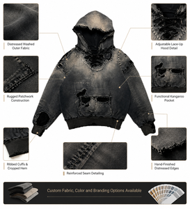 Oversized Crop <b>Zip</b>-Up <b>Hoodie</b> Men's Streetwear Woven 100% Cotton Dip Dye Hooded Sweatshirt <b>Pockets</b> Regular Sleeve Autumn Style - Product Image 5