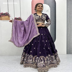 Hermoso conjunto de lehenga-choli de seda Vichitra con bordado de hilo y lentejuelas en toda la prenda, diseño Butti y borde de pavo real, listo para usar, moda femenina. - Product Image 1