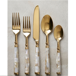 Ensemble de couverts en acier inoxydable poli miroir, manche MOP, style vintage, pour service de table, qualité alimentaire 304, réutilisable - Product Image 3