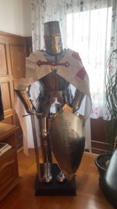 Medieval Knight Full Metal Suit of Armor Templar Crusader Costume Home Decor Collectible <b>Statue</b> Antique Modern - Product Image 5