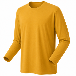Camiseta de Manga Larga para Hombre 2026, Cuello Redondo, Color Sólido, Tejido de Punto, Impresión Serigráfica, Corte Regular Formal, Amarillo - Product Image 5