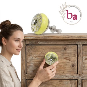 Hot Selling Industrial Silver Filigree Lemon Yellow Ceramic Knobs Cabinet Dresser Drawer Handle <b>Pulls</b> Wardrobes Kitchen - Product Image 2