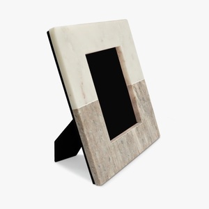 Premium White and Beige Marble Picture <b>Frame</b> with Modern Color Block <b>Design</b>, Elegant Handmade Photo <b>Frame</b> - Product Image 3