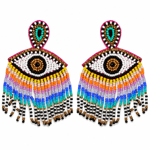 Pendientes colgantes de cuentas de semilla con ojo turco coloridos para mujer, hechos a mano, con borlas, pendientes llamativos, joyería de moda al por mayor - Product Image 1