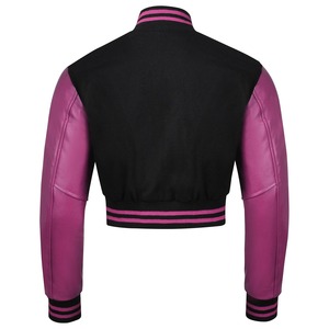 Unisex <b>Black</b> Hip Hop <b>Varsity</b> <b>Jacket</b> with <b>Red</b> Leather Sleeves Windproof Winter Wear Short Length Regular Fit - Product Image 2