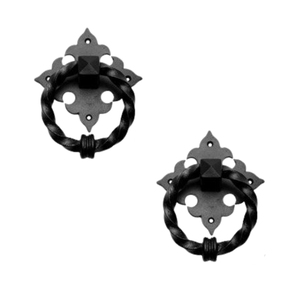 En gros, sonnette de porte en fer forgé artisanal, anneau de tirage en métal noir martelé vintage pour portail extérieur et porte d'entrée - Product Image 2