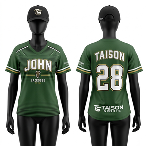 Maillot de lacrosse pour femme en polyester respirant 180 GSM, design camouflage vert olive, logo personnalisé par sublimation. - Product Image 2