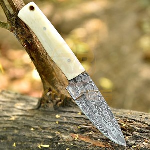 OEM Custom Handmade Hunting <b>Knife</b> | Damascus Steel Blade, <b>Bone</b> <b>Handle</b>, Leather Sheath for Outdoor Use - Product Image 5