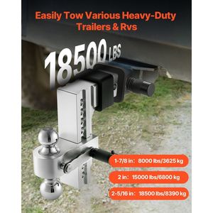Gancio di traino regolabile da 8 pollici con attacco a tre sfere, ricevitore da 2,5 pollici per rimorchi, misure sfera 1-7/8, 2, 2-5/1 pollici - Product Image 2