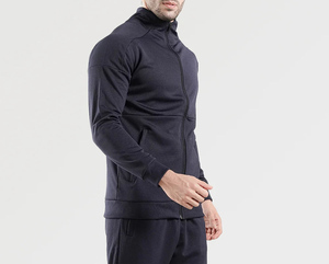 Men's Navy Hooded <b>Zip</b>-<b>Up</b> Tracksuit <b>Jacket</b> With Side Pockets Breathable Casual Full Sleeve Solid Design Autumn Wear - Product Image 2