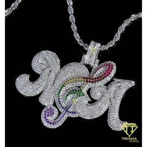Collier Hip Hop Personnalisé en Argent Sterling 925 avec Pendentif Lettre Cultivée en Laboratoire Entièrement Pavé, Vente en Gros Usine, Bijoux Personnalisés, Cadeau GIA - Product Image 5