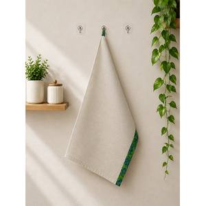 Essuie-tout de cuisine en lin naturel beige |   Essuie-tout décoratif à motif floral |   Serviette de toilette réutilisable minimaliste - Product Image 2