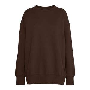 Sweat-shirt à col rond surdimensionné pour femme, rose uni, en coton tricoté respirant, style décontracté d'automne - Product Image 2