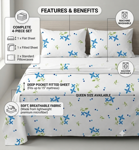 Wholesale <b>printed</b> 400TC Microfiber Wrinkle Resistant Flat & <b>Fitted</b> <b>Sheet</b> with Pillowcases Queen Size Bedding set for All-Season - Product Image 2