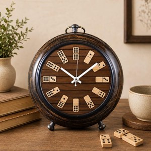 Compact Art Deco Wooden Desk/<b>Table</b> <b>Clock</b> with Radio Analog Display Battery Powered-Study Decor Dark Brown - Product Image 2