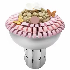 Latest <b>Chocolate</b> Bowl Silver Plated Fluted Cup Pedestal Stand <b>Pink</b> Resin Accent Arabic Sweet Candy Display <b>Chocolate</b> Bowl - Product Image 2