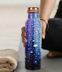 Botella de Cobre de Lujo con Impresión de Gotas de Agua Azules, Textura Refrescante, Perfecta para Uso Diario, Viajes, Oficina, Gimnasio, Yoga - Product Image 5