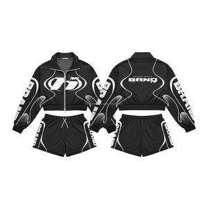 Conjunto de Sudadera Corta y Pantalones Cortos para Mujer, Diseño Sólido y Moderno, Ropa Casual para Exteriores, Impermeable, Ecológica y Personalizable - Product Image 6