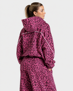Sweat à capuche doux pour femme, imprimé léopard rose, saison hiver, avec détails contrastants, style streetwear, tendance - Product Image 2