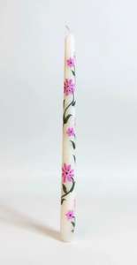 Perfect Handmade Floral Taper Candle Delicate Pink Blooms Green Vine Detailing Custom Scented Smokeless <b>Paraffin</b> Soy Wax - Product Image 2