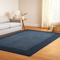 Grand tapis en laine bleu, tapis tufté à la main Borderloom, tapis de qualité supérieure, tapis pour salon, chambre à coucher, revêtement de sol, décoration intérieure