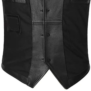 Gilet de moto en cuir classique pour homme, finition noir mat, cuir épais, pour rallyes et motards. - Product Image 4