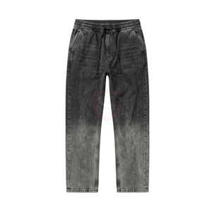 Pantalon pour homme durable, gris foncé, en denim délavé à l'acide, style vintage, coupe droite, streetwear urbain, en coton épais - Product Image 1