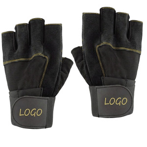 Half <b>Finger</b> Fitness Gloves PU Leather Adjustable Wrist <b>Strap</b> Gym Weight Lifting Workout Gear Unisex Red Black - Product Image 4