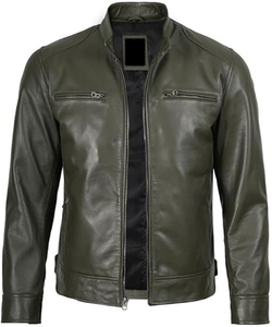 Premium Custom <b>Brown</b> Genuine <b>Leather</b> Trucker <b>Jacket</b> Men Vintage Zipper Front Winter Stand Collar Outerwear Custom Printed - Product Image 1