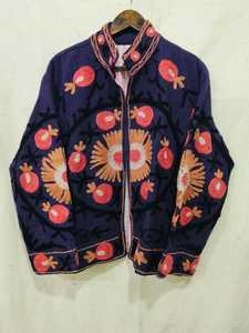 Chaqueta de lana con cuello mandarín y bordado floral, abrigo de invierno hecho a mano para mujer, manga larga - Product Image 1
