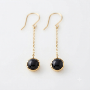 Boucles d'oreilles pendantes en argent plaqué or 18 carats avec onyx, tendance, pour mariage et usage quotidien - Product Image 1