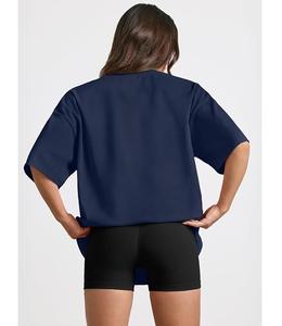 ราคาขายส่ง เสื้อยืดผู้หญิงผ้าฝ้ายแท้ 100% แขนครึ่งตัว คอเฉียง ทรงโอเวอร์ไซส์ สวมใส่สบาย ระบายอากาศได้ดี ผลิตในบังกลาเทศ - Product Image 4