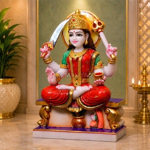 Statue de Santoshi Mata en marbre de qualité supérieure avec épée et trishul |   Marbre Santoshi Maa Murti, Idole de la déesse sculptée à la main pour la maison et le temple - Product Image 3